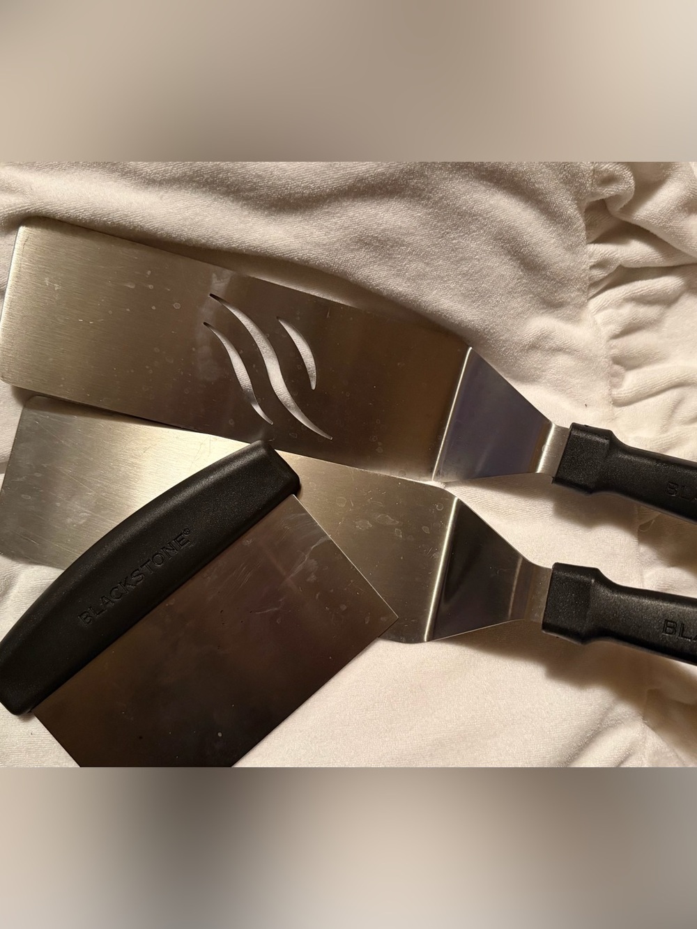 Blackstone Stainless Steel Griddle Spatula and Scraper Set with Black Handles